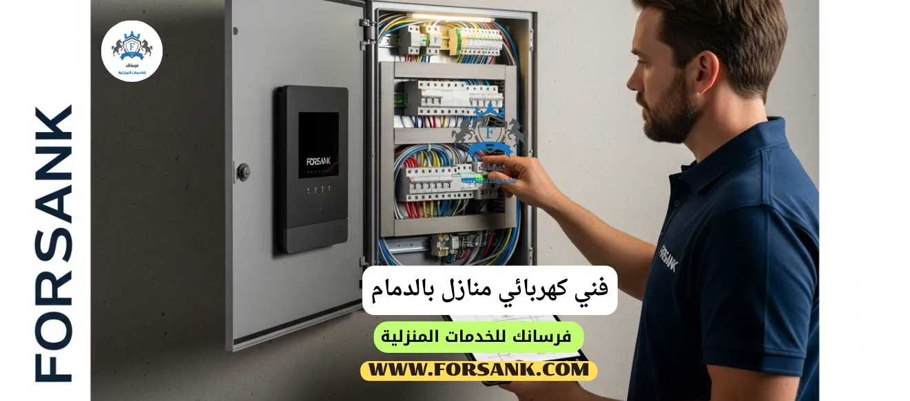 فني كهربائي خبير من فرسانك يقوم بأعمال صيانة كهربائية في منزل بالدمام